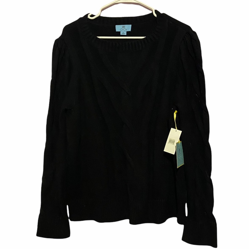 NWT CeCe Entwine Cable Knit Black Sweater XL
